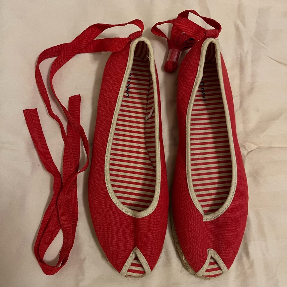 Old Navy Red Espadrille Flats with Ankle Ties